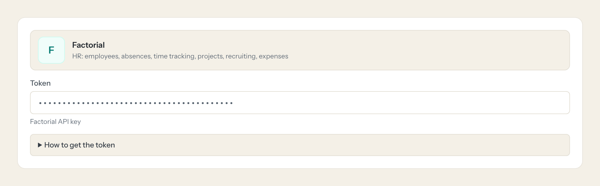 The Factorial connection form in Loopthink: the token