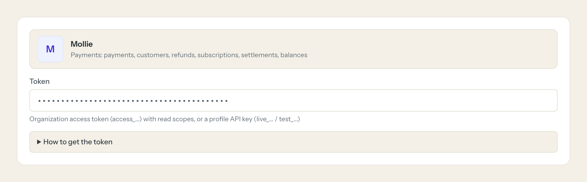 The Mollie connection form in Loopthink: the token